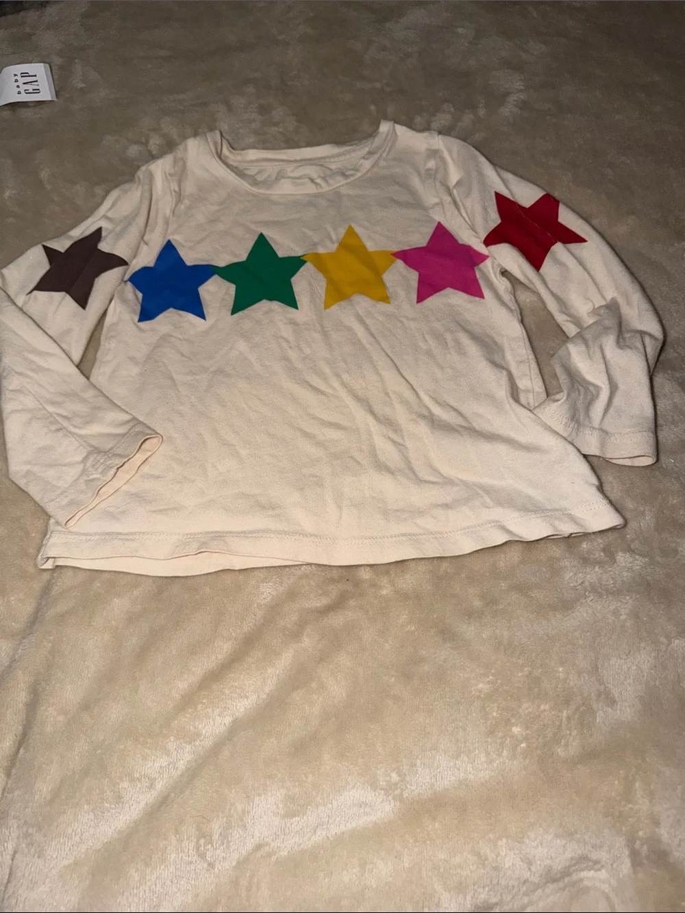 GAP Cream Long-Sleeve Tee with Multicolor Star Appliqués